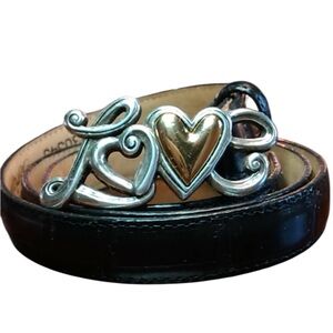 Brighton black croc embossed leather belt with LOVE script buckle Large / 34